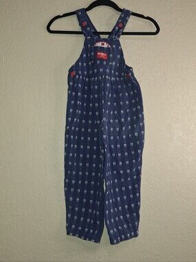 Oshkosh B’Gosh Girls Blue Red Overalls Size 5 Made in USA Vintage Kids